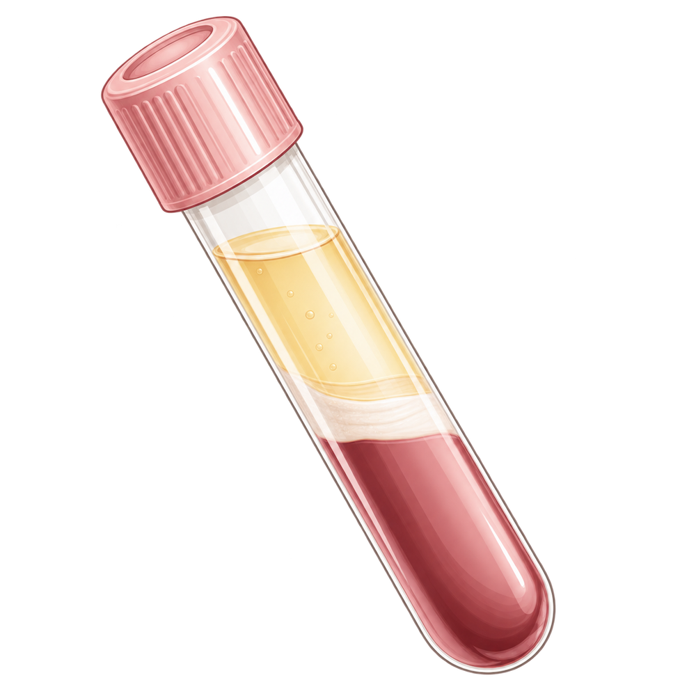 Reagenzglas mit aufbereitetem Blut nach der Trennung der Thrombozyten (PRP)